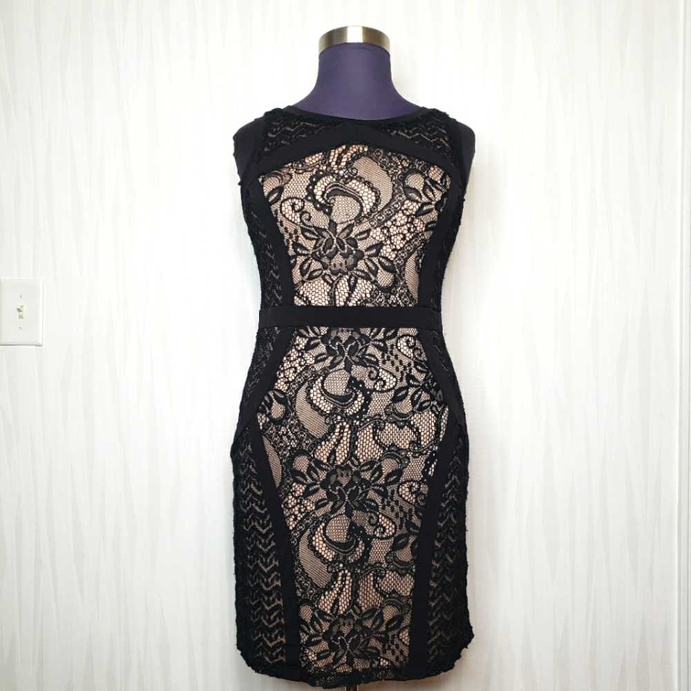 Candolite black lace dress with nude lining size XL
